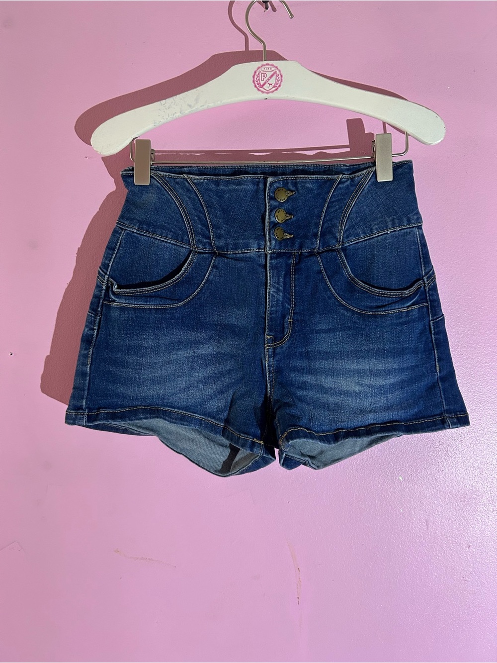 Wax Jean High-Waist Dark Blue Denim Shorts with Triple Button